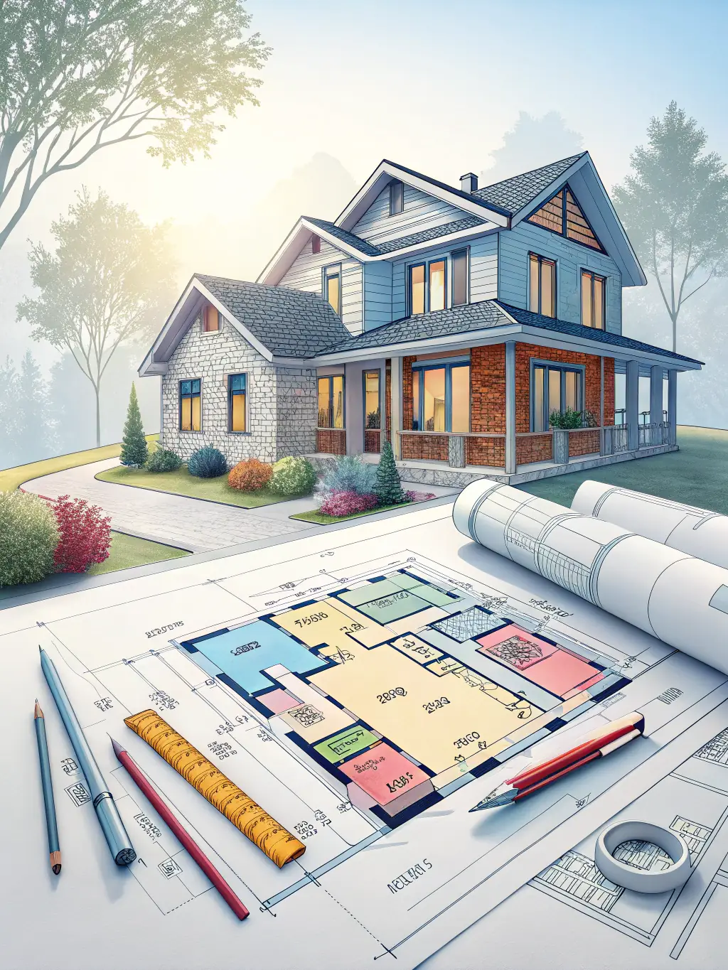 An image representing various loan types, such as a blueprint for construction loans or a veteran family for VA loans, highlighting the diverse loan options offered by JayD Financial LLC.