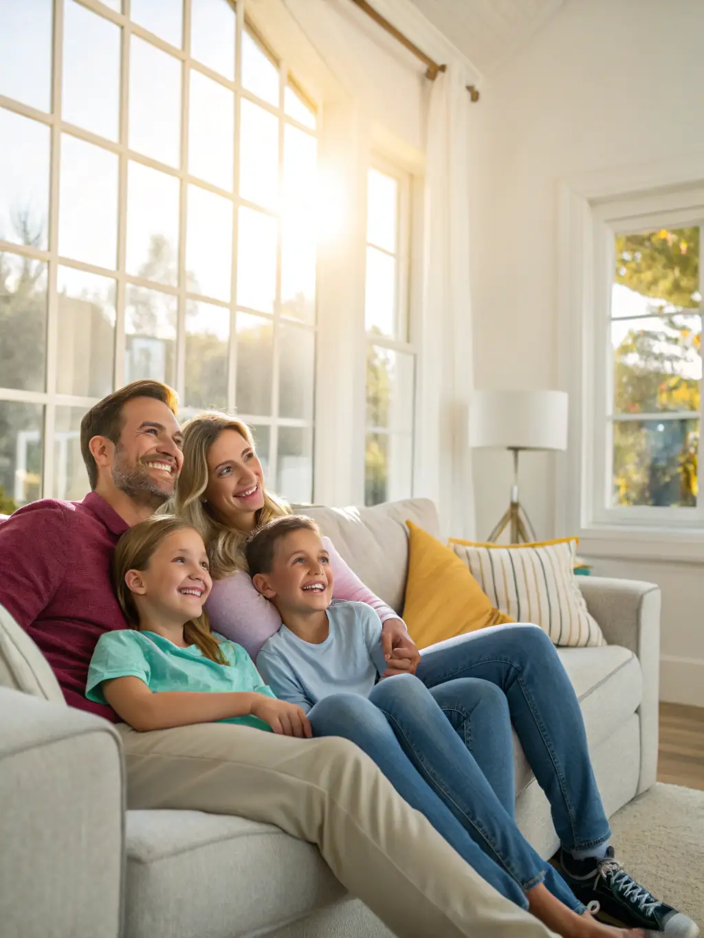 A family celebrating in their newly refinanced home, showcasing the benefits of refinancing with JayD Financial LLC.