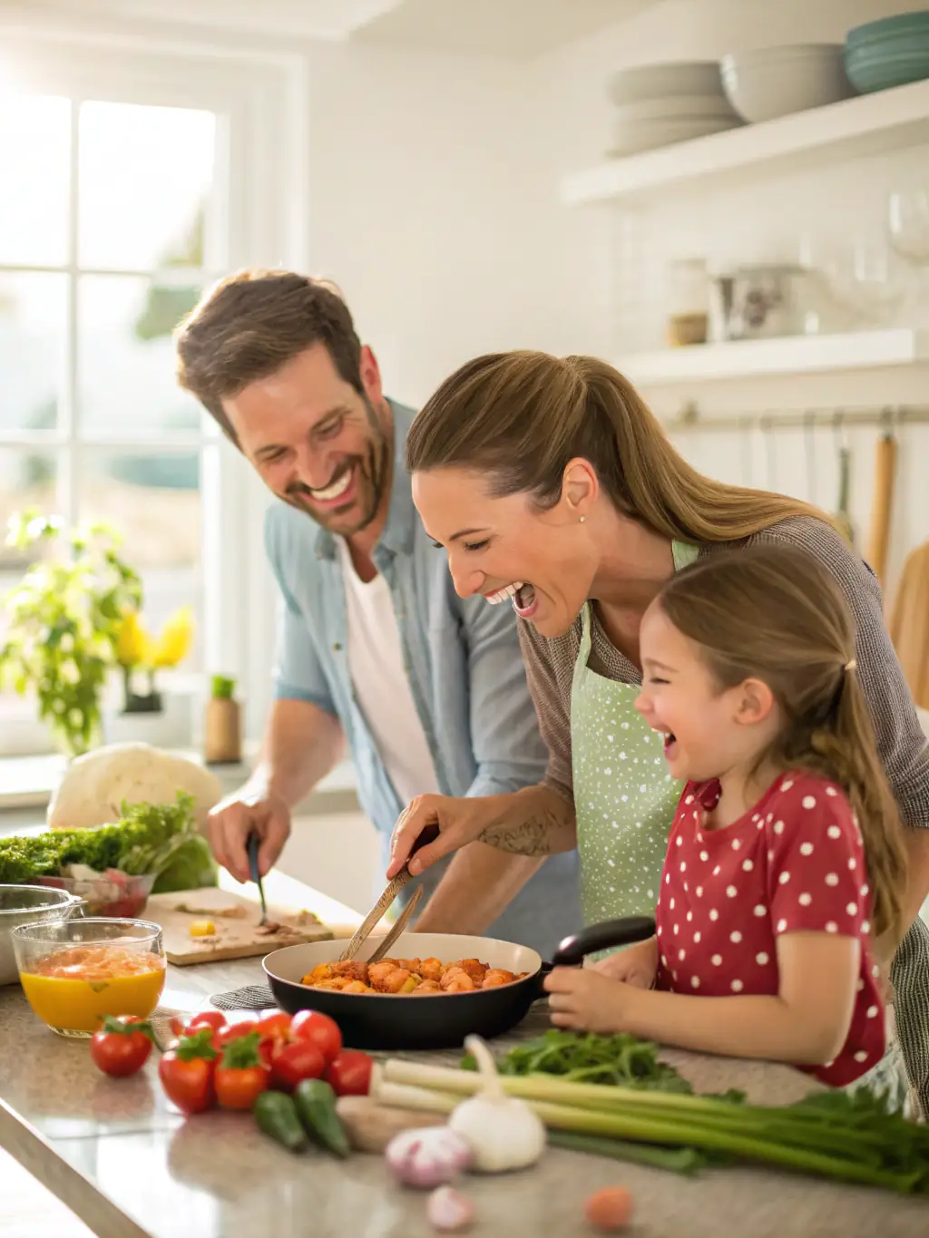 An image showcasing a family enjoying their newly renovated kitchen, highlighting the benefits of refinancing with JayD Financial LLC.