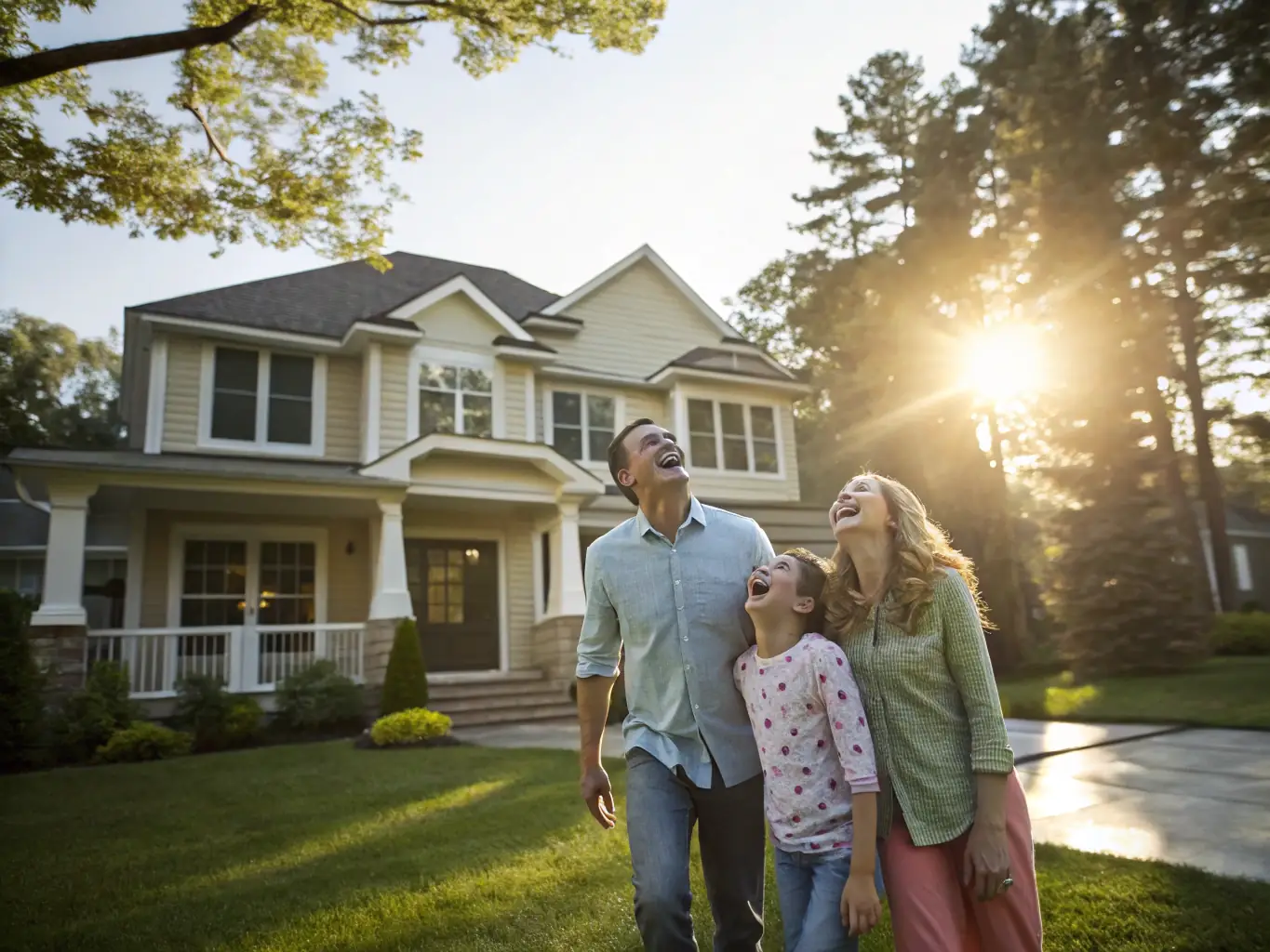 A photograph of a diverse group of people celebrating outside a new home, symbolizing the joy of achieving homeownership through financing assistance.